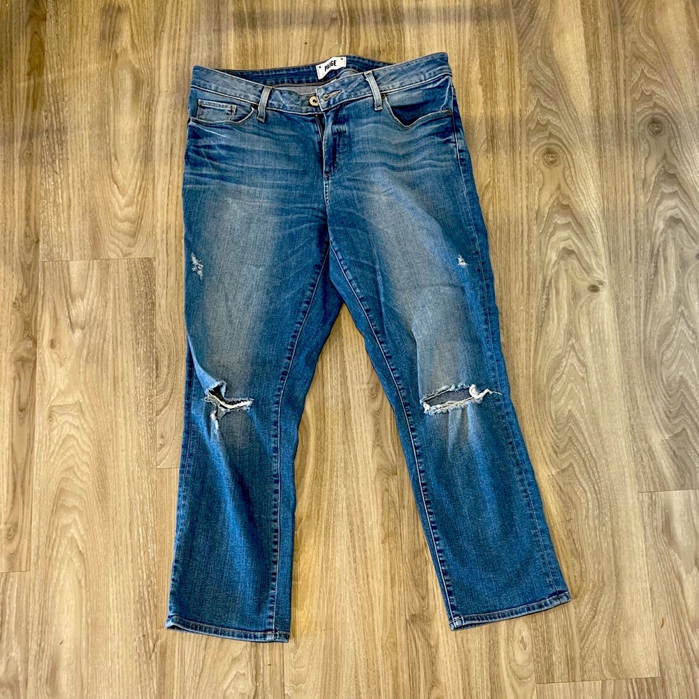 Paige boyfriend crop jeans with ripped knees